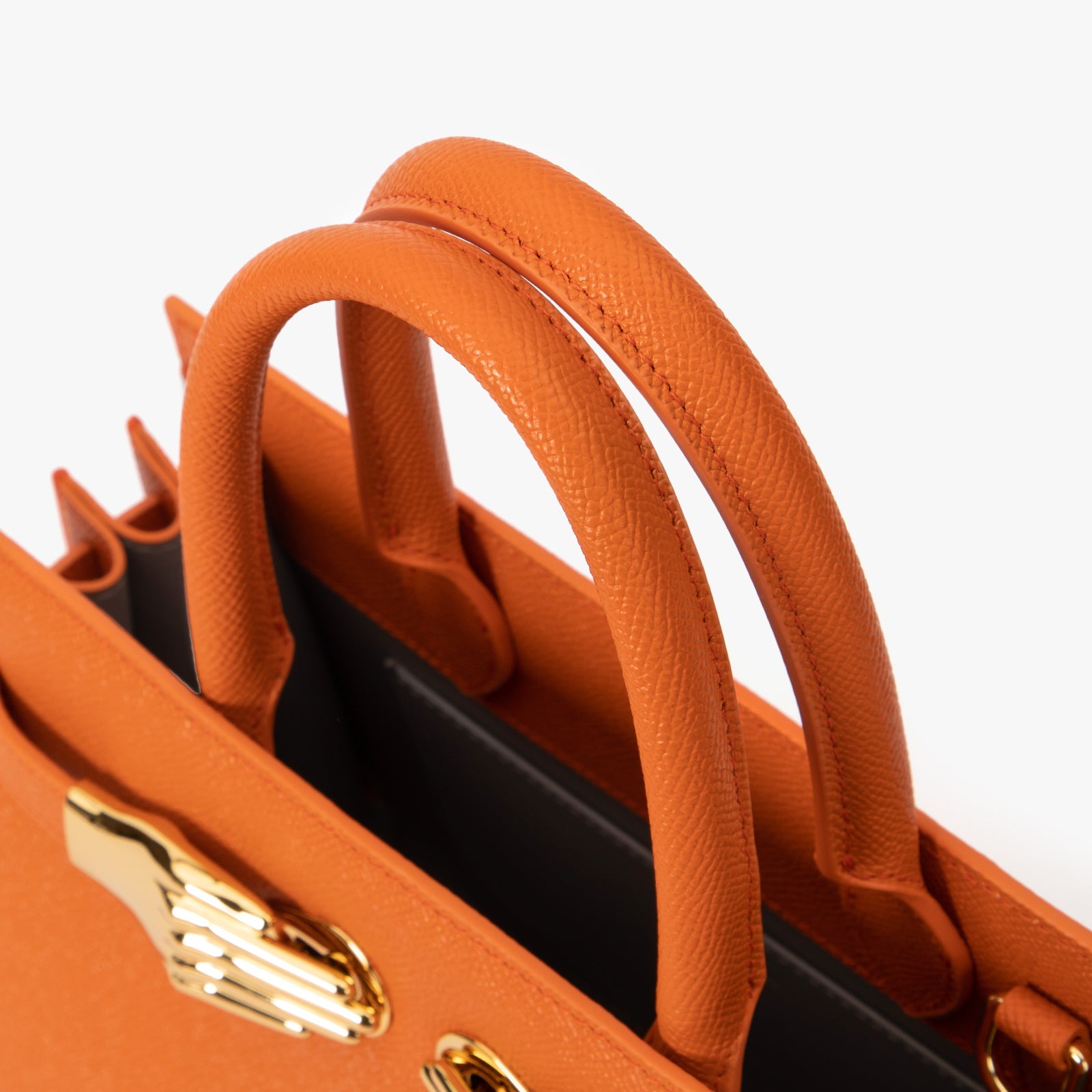 Orange Saffiano Leather Structured Bag