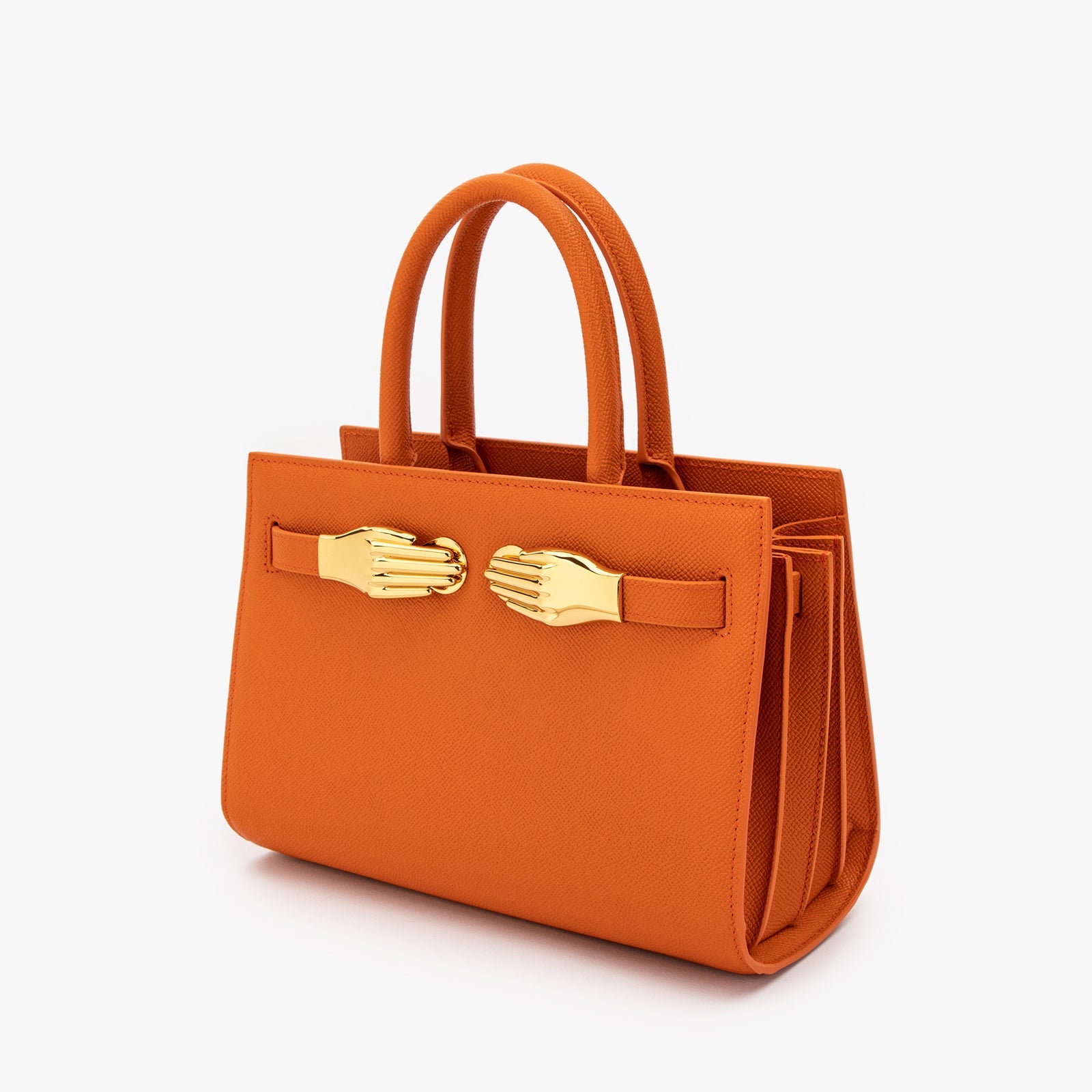 Orange Saffiano Leather Structured Bag